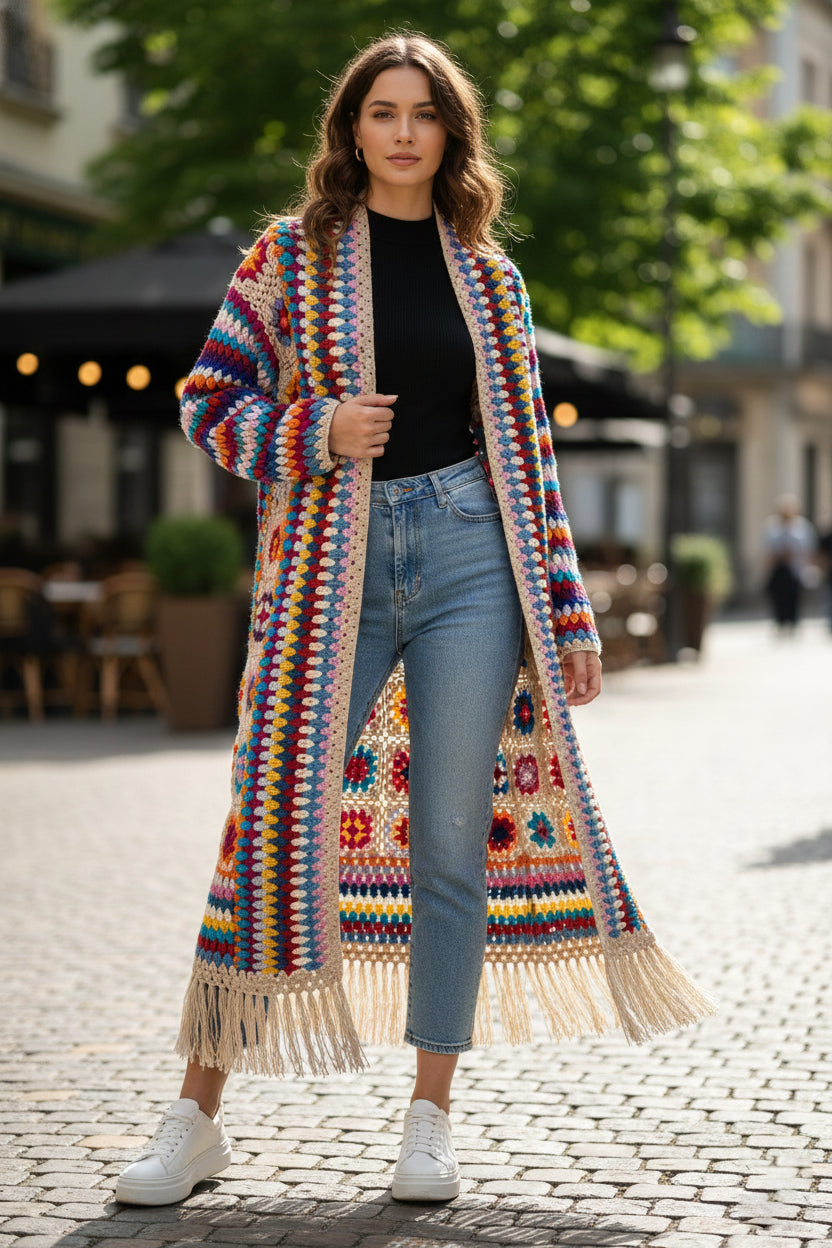 Fringed Crochet Kimono Long – SAACHI