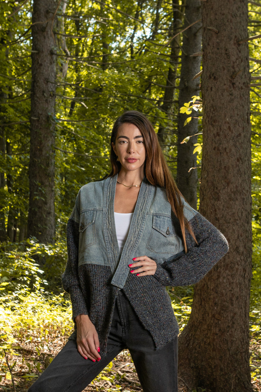 Denim Sweater Jacket for Women — Grey | SAACHI