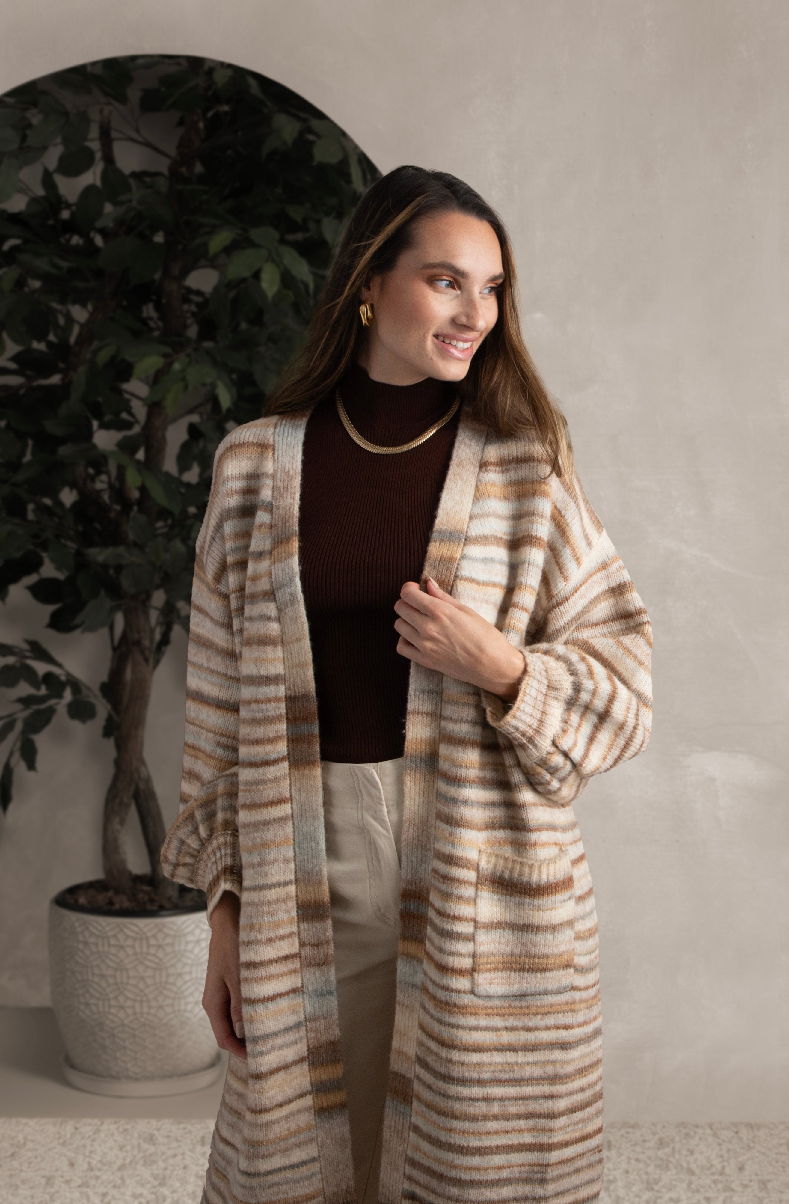 Horizontal Striped Long Cardigan Sweater – SAACHI