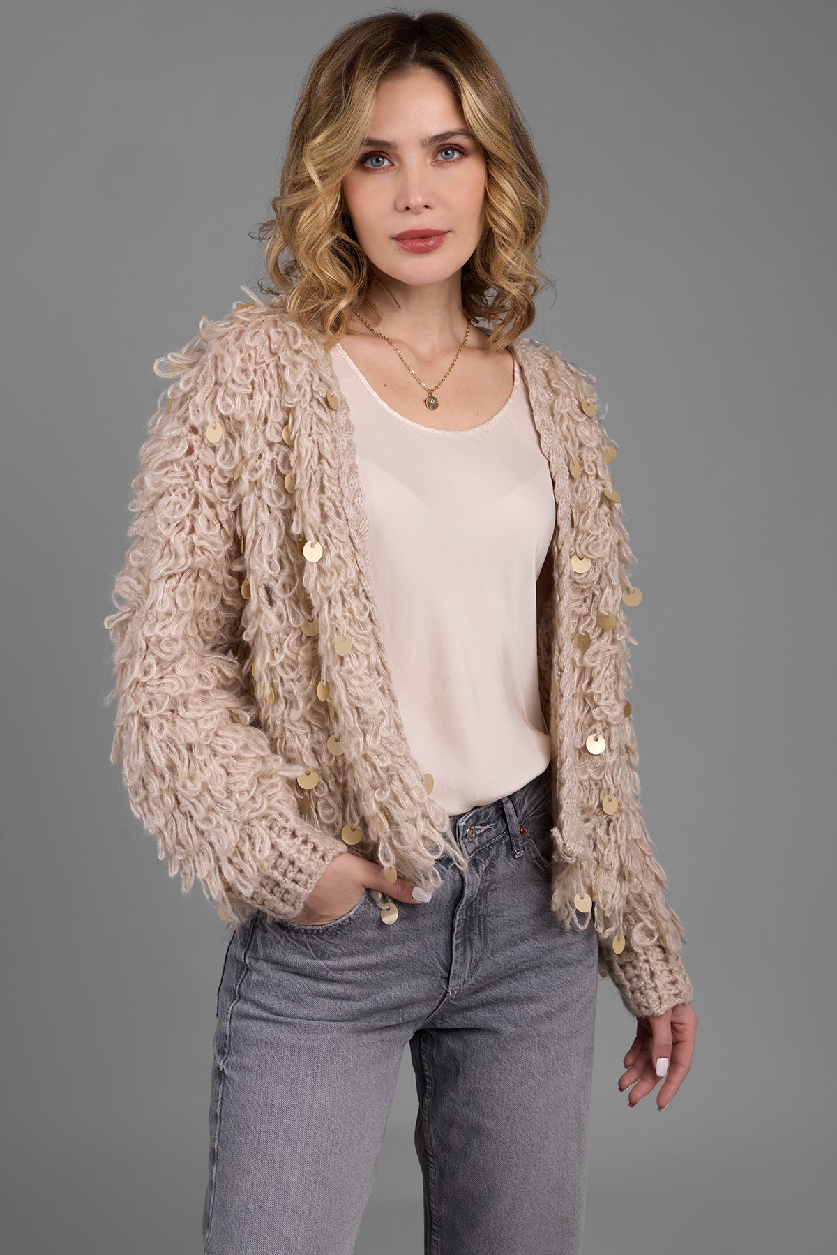 Sequined Loop Knit Cardigan – SAACHI - Main Image