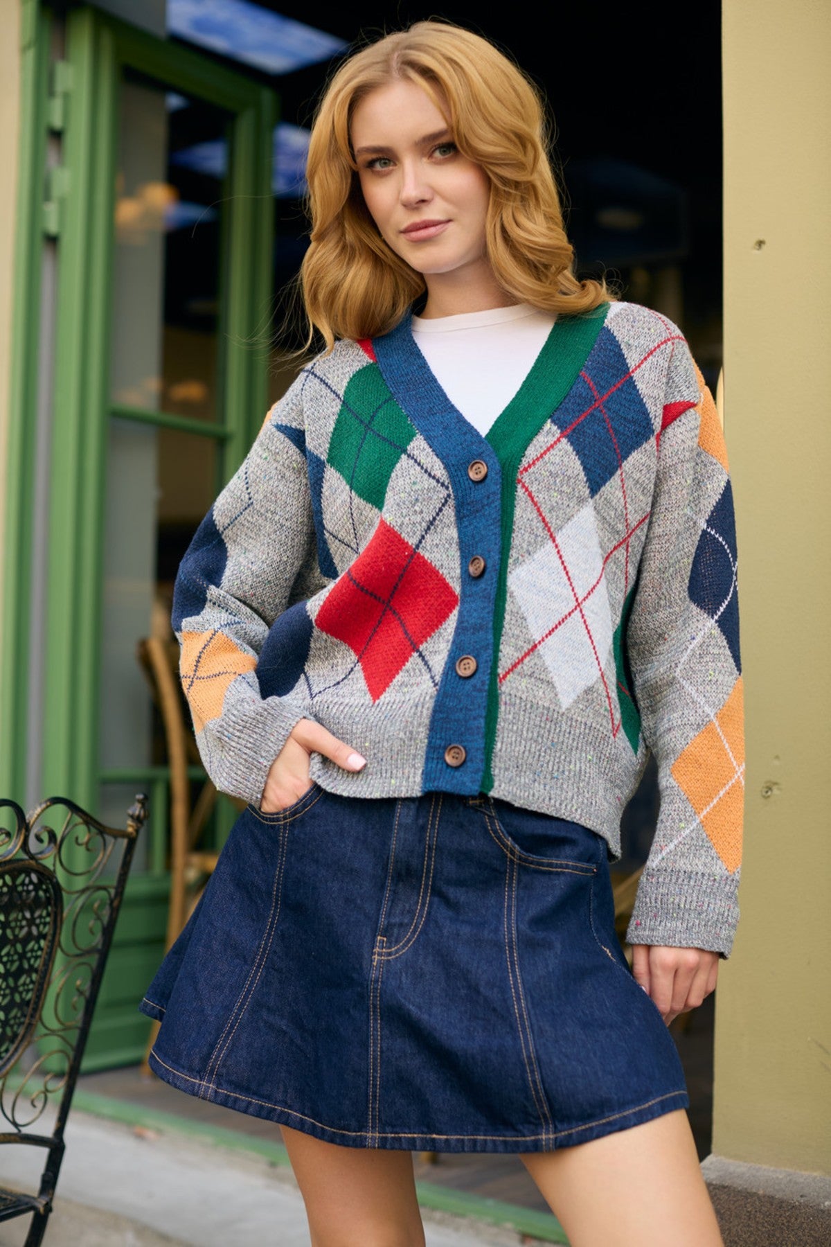 Classic Colorful Argyle Cardi – SAACHI