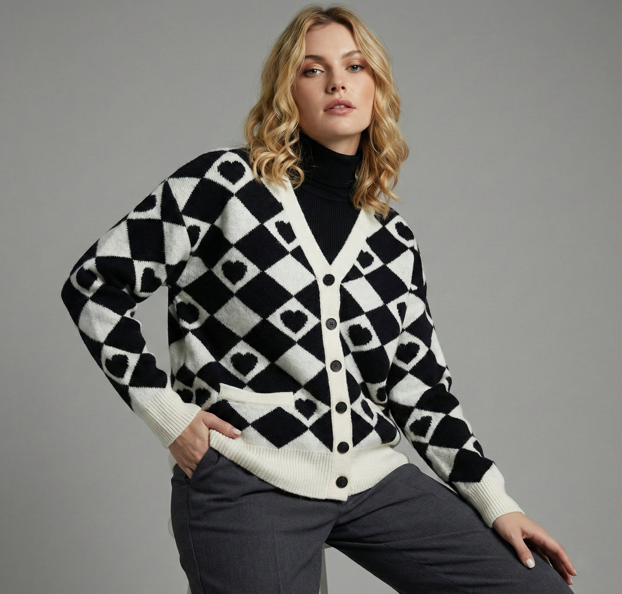 Checkered Hearts Longline Cardigan | SAACHI