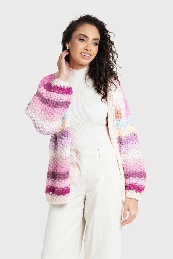 Rainbow Knitted Cardigan - SAACHI - Pink - Kimonos