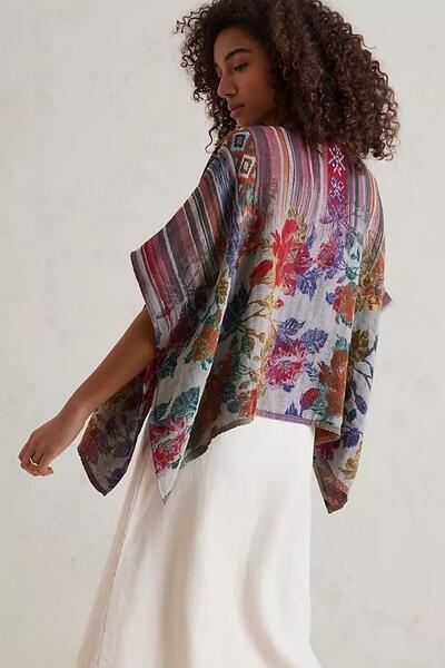 Floral Geometric Short Open Poncho