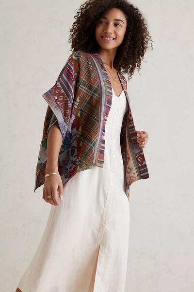 Floral Geometric Short Open Poncho