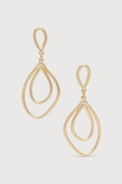 Abstract Double Oval Open Frame Dangle Earrings Gold