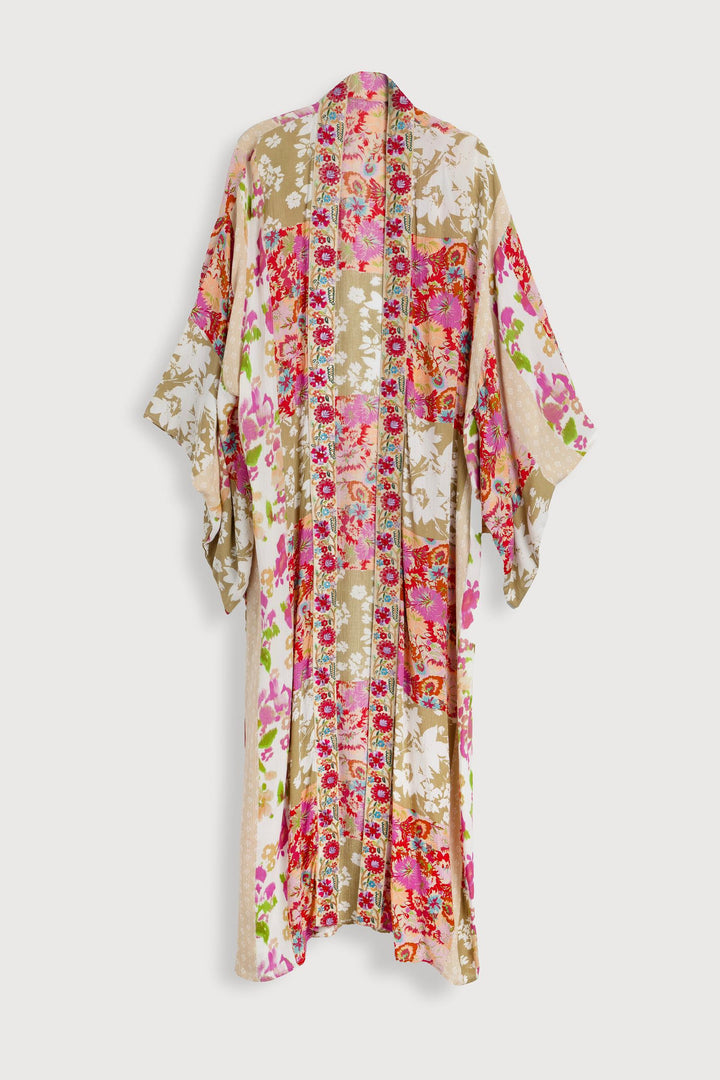 Lace Embroidered Floral Kimono Pink Multi