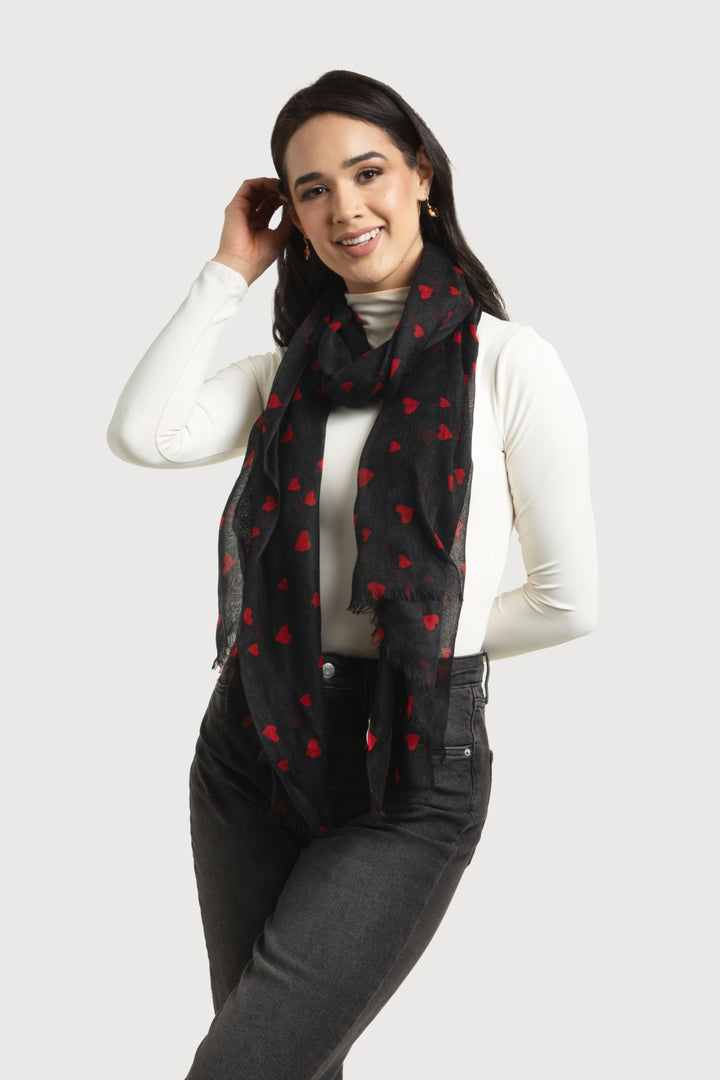 Hearts Wool Scarf Black