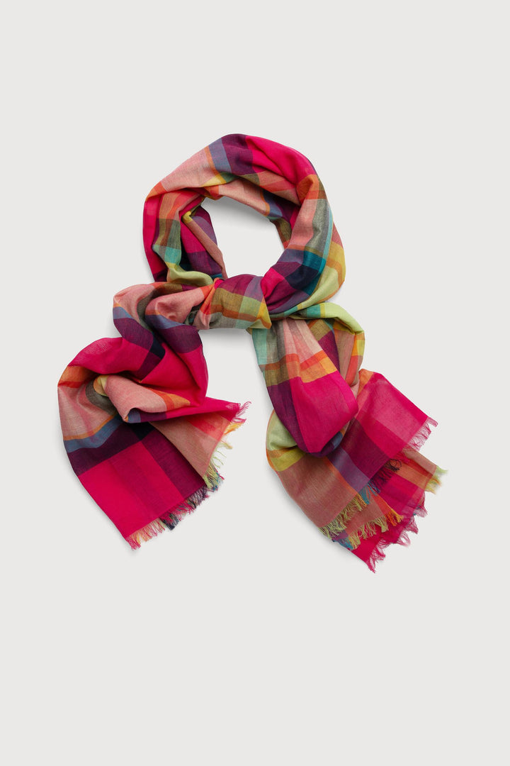 Rainbow Plaid Cotton Scarf Fuchsia