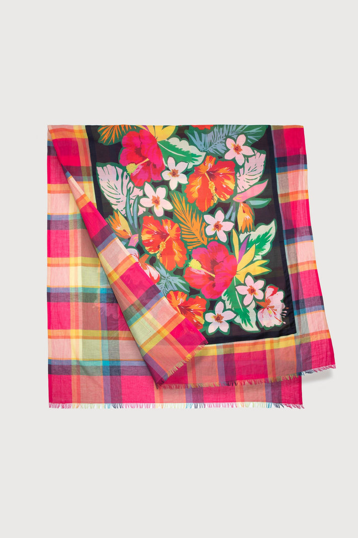 Floral Plaid Scarf Dark Multi