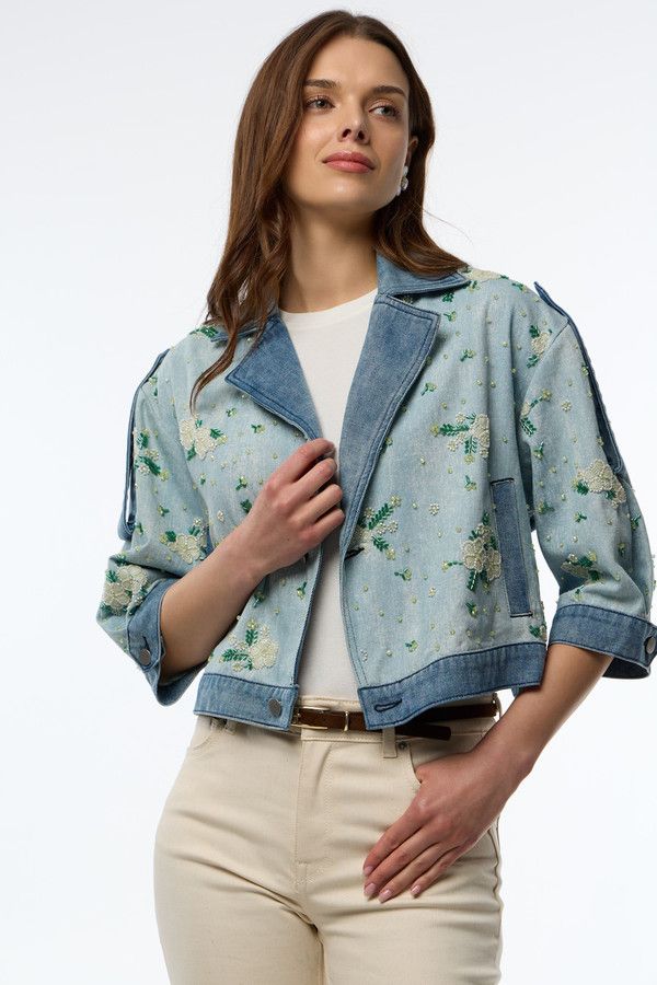 Flower Beaded Short Denim Jacket – SAACHI
