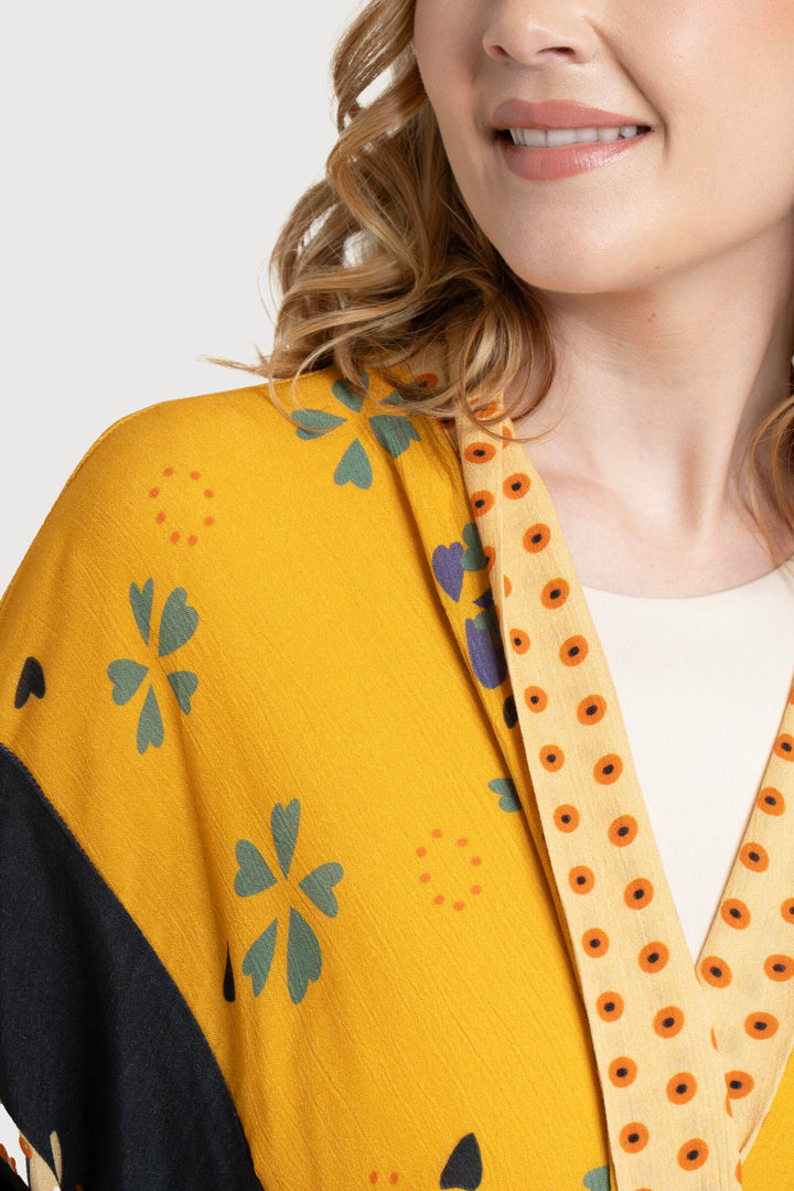 Floral Polka Dot Kimono Yellow