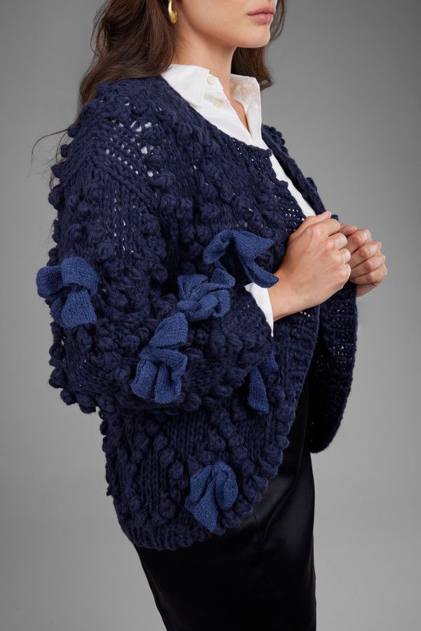 トップス CRANK Ribbon Tie Knit Cardigan (Navy) CRANK Ribbon Tie Knit Cardigan, Navy