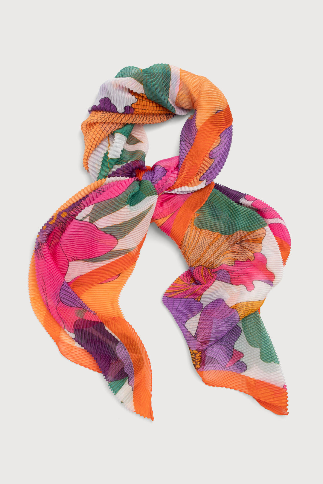 Pleated Colorful Floral Scarf Pink Commbo