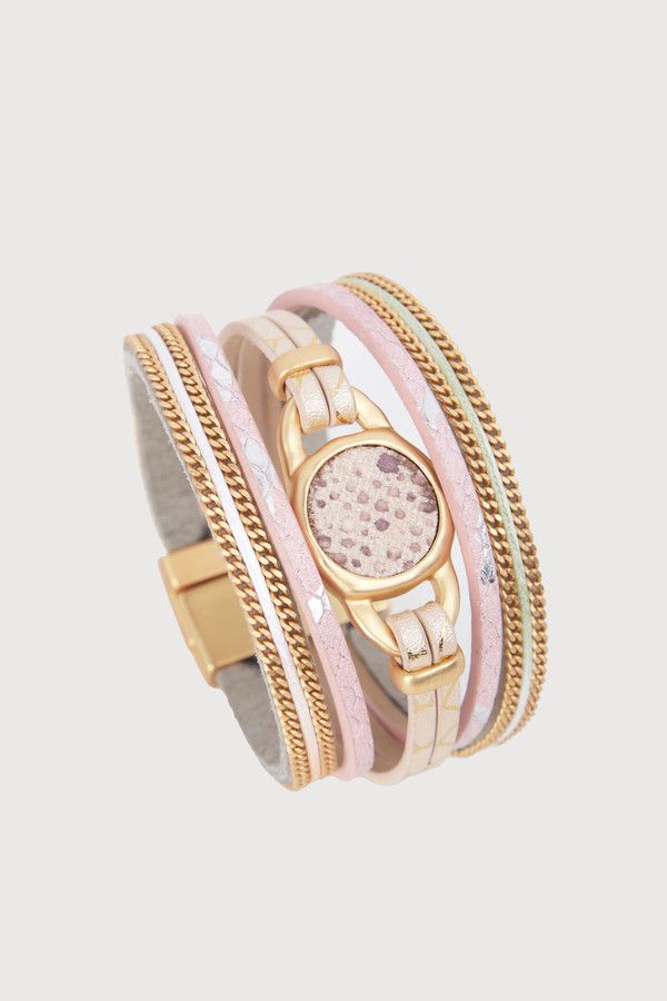 Soft Pink Multi Medallion Bracelet Gold