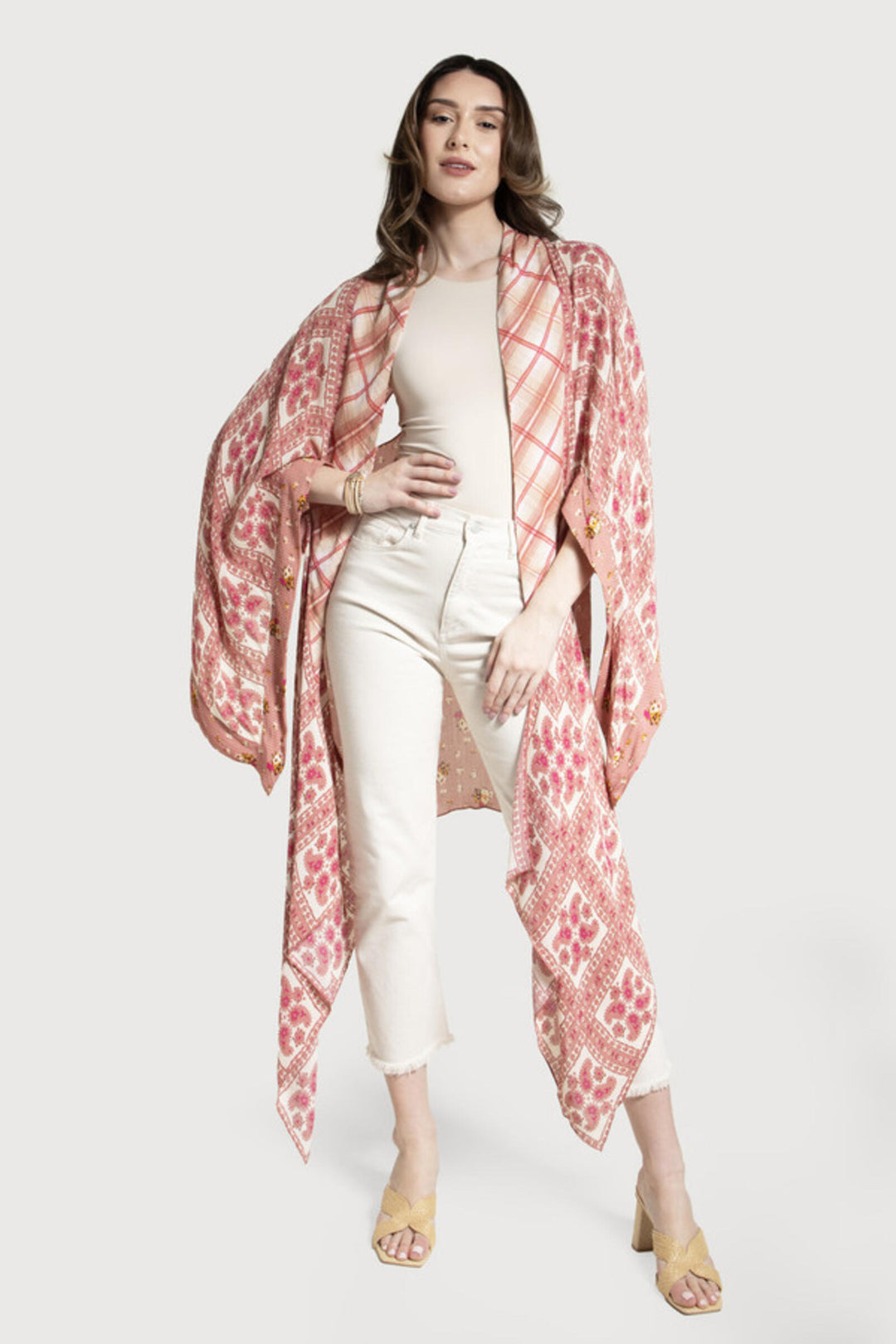 Floral Paisley Patchwork Cut-Out Kimono Ivory