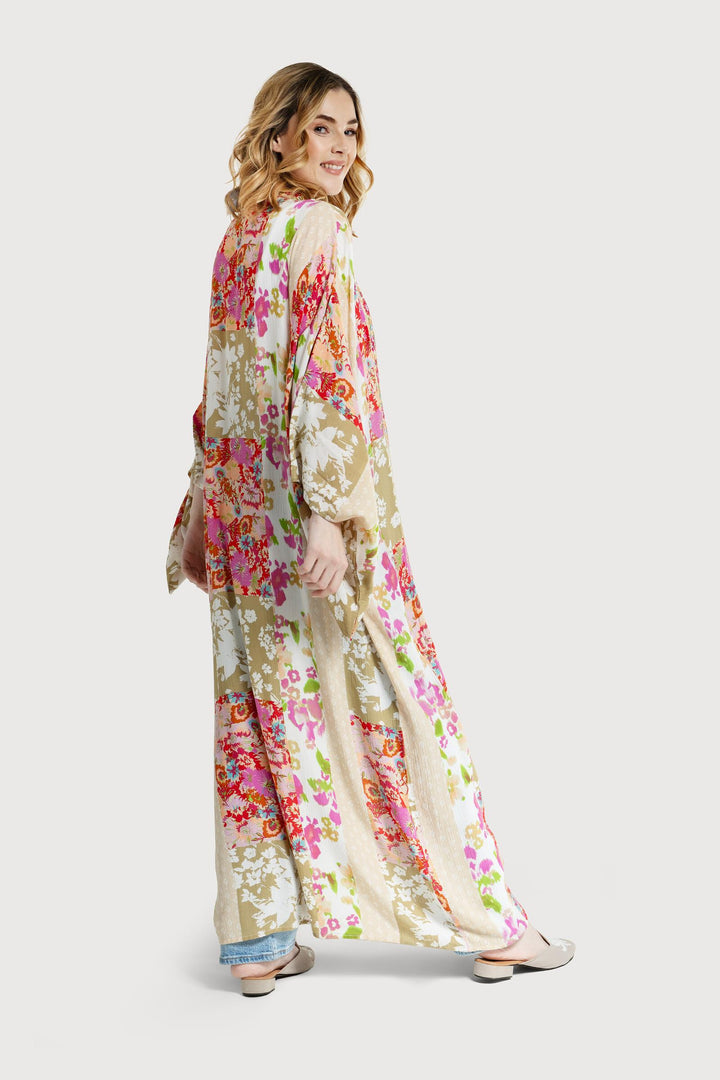 Lace Embroidered Floral Kimono Pink Multi