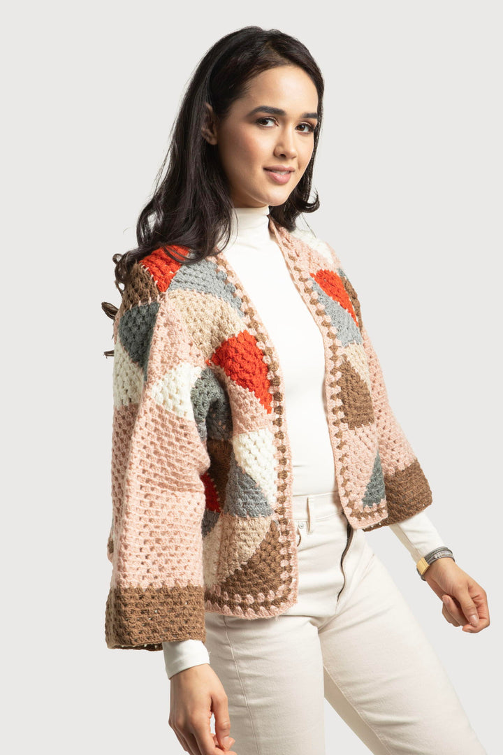 Hand Crochet Short Jacket Taupe