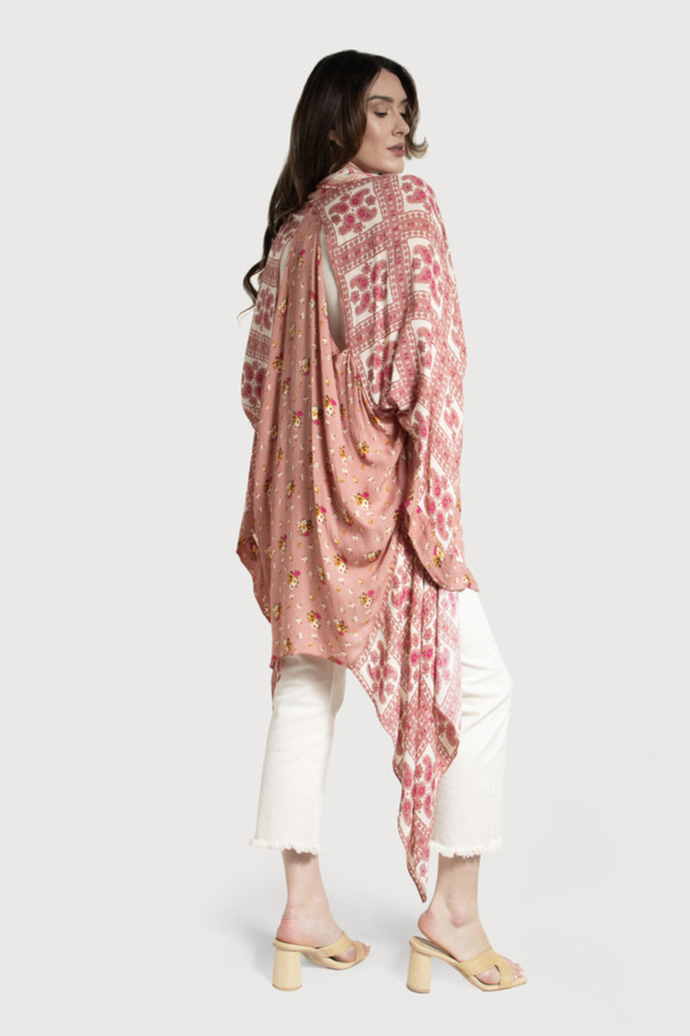 Floral Paisley Patchwork Cut-Out Kimono Ivory