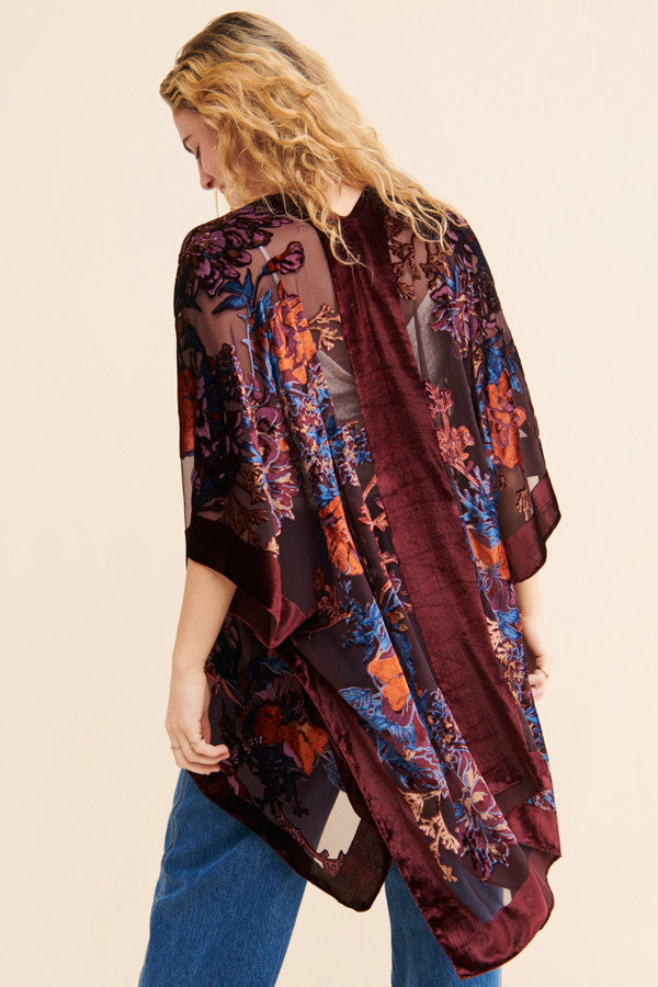 Floral Kimono Burgundy Velvet