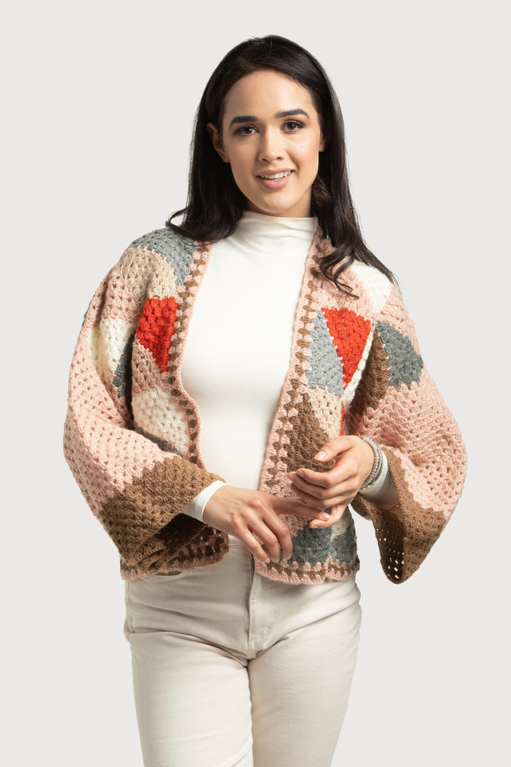 Hand Crochet Short Jacket Taupe