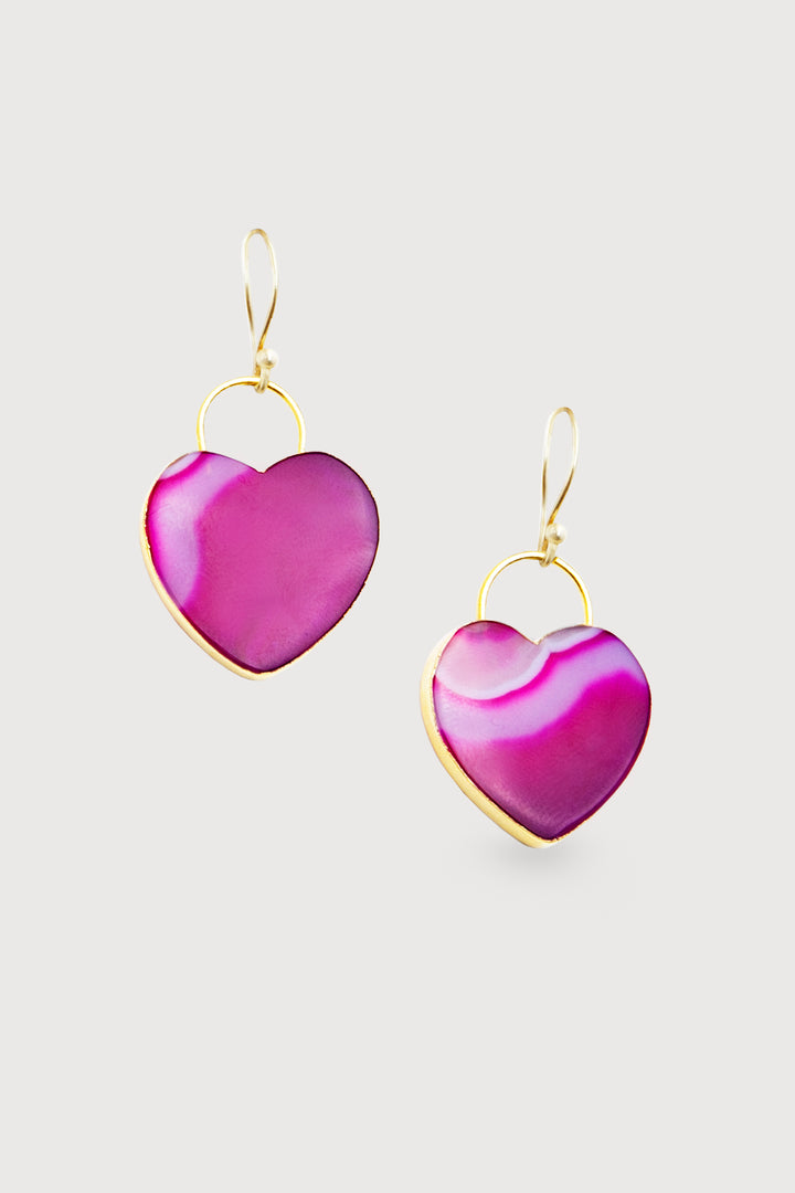 Agate Heart Earrings Orchid