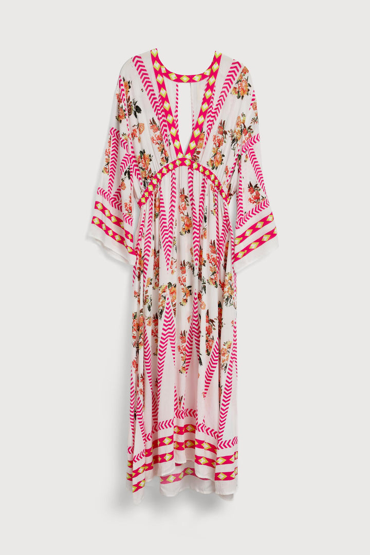 Aztec Floral Keyhole Kaftan White Combo