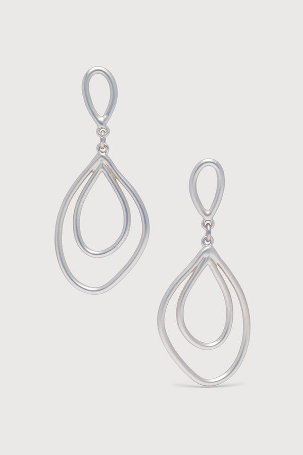 Abstract Double Oval Open Frame Dangle Earrings Silver