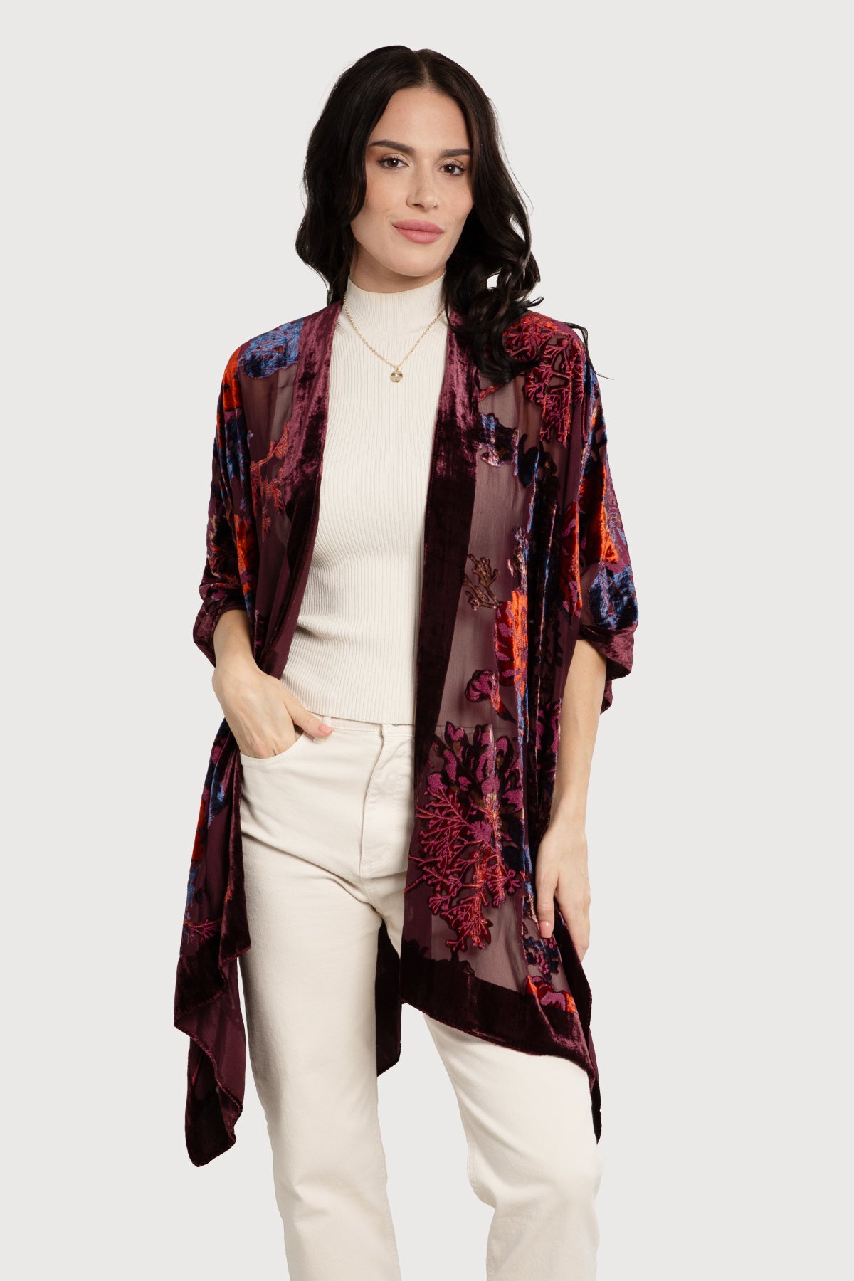 Floral Kimono Burgundy Velvet SAACHI