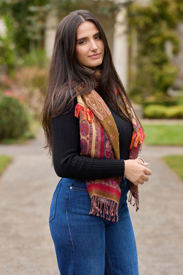 Floral Paisley Fringed Scarf