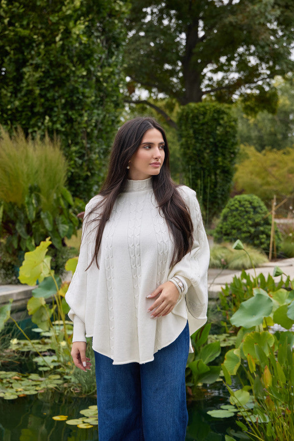 Turtleneck Sweater Cable Knit Poncho