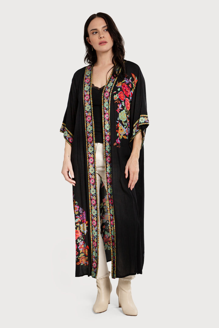 Long Floral Kimono Cover Black