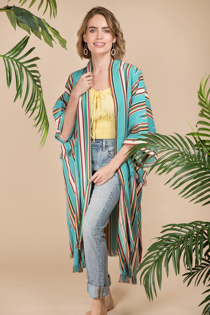 Margarita Ikat Striped Jacket Turquoise