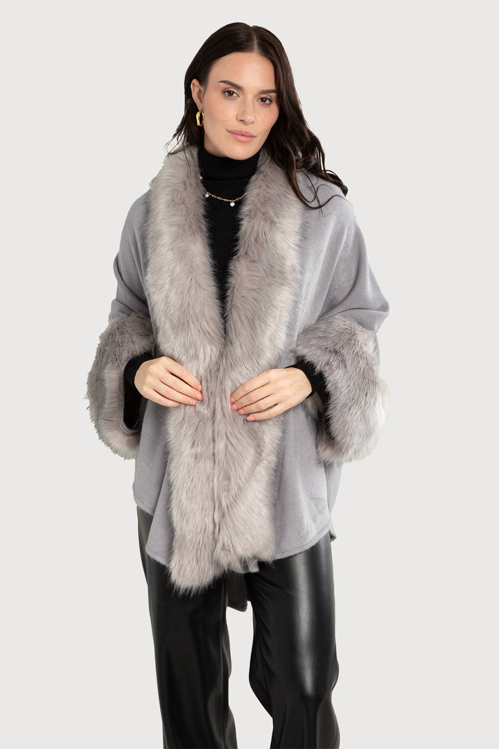 Faux Fur Bordered Kimono Gainsboro