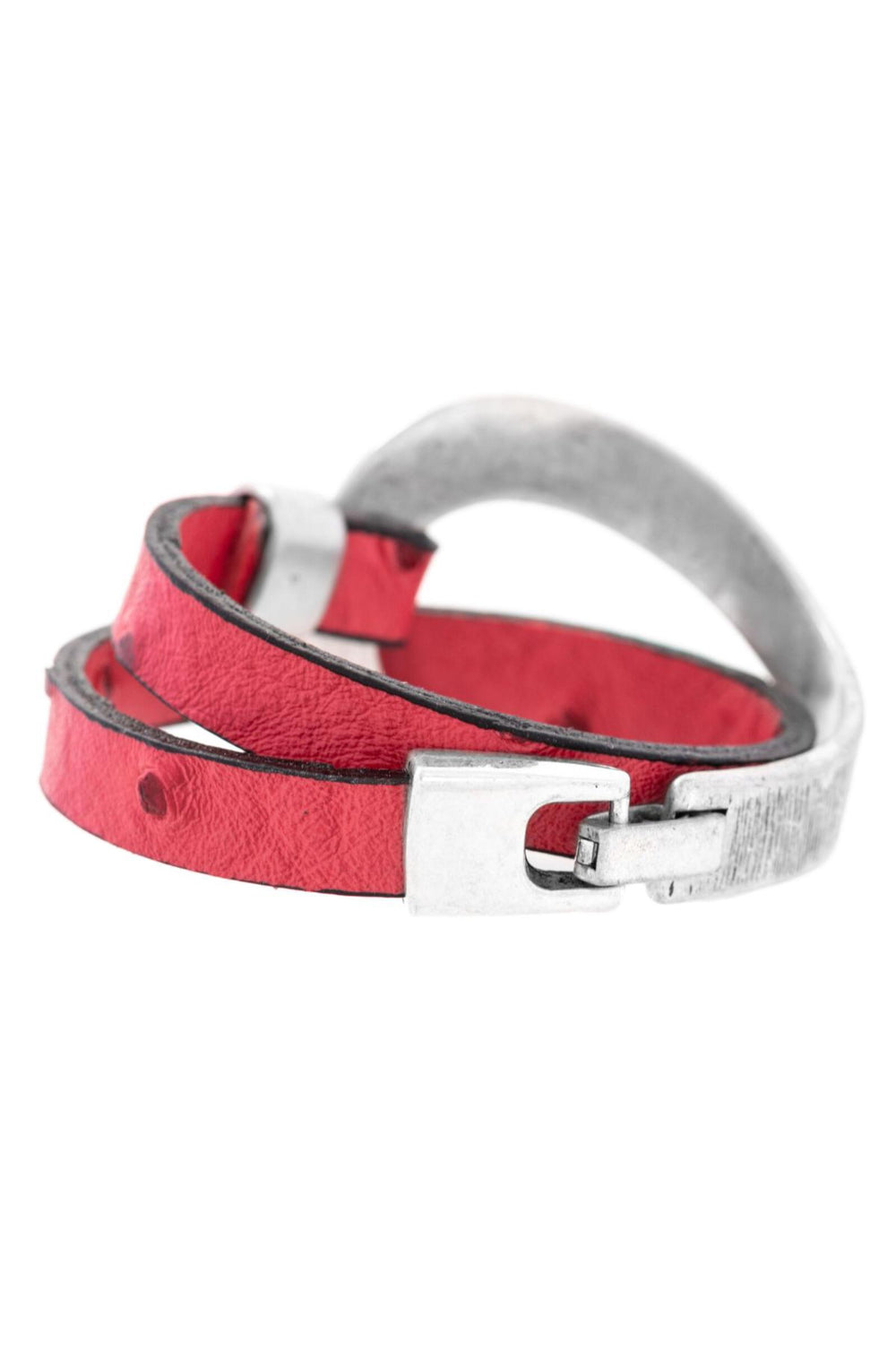 Hammered Double Wrap Leather Red