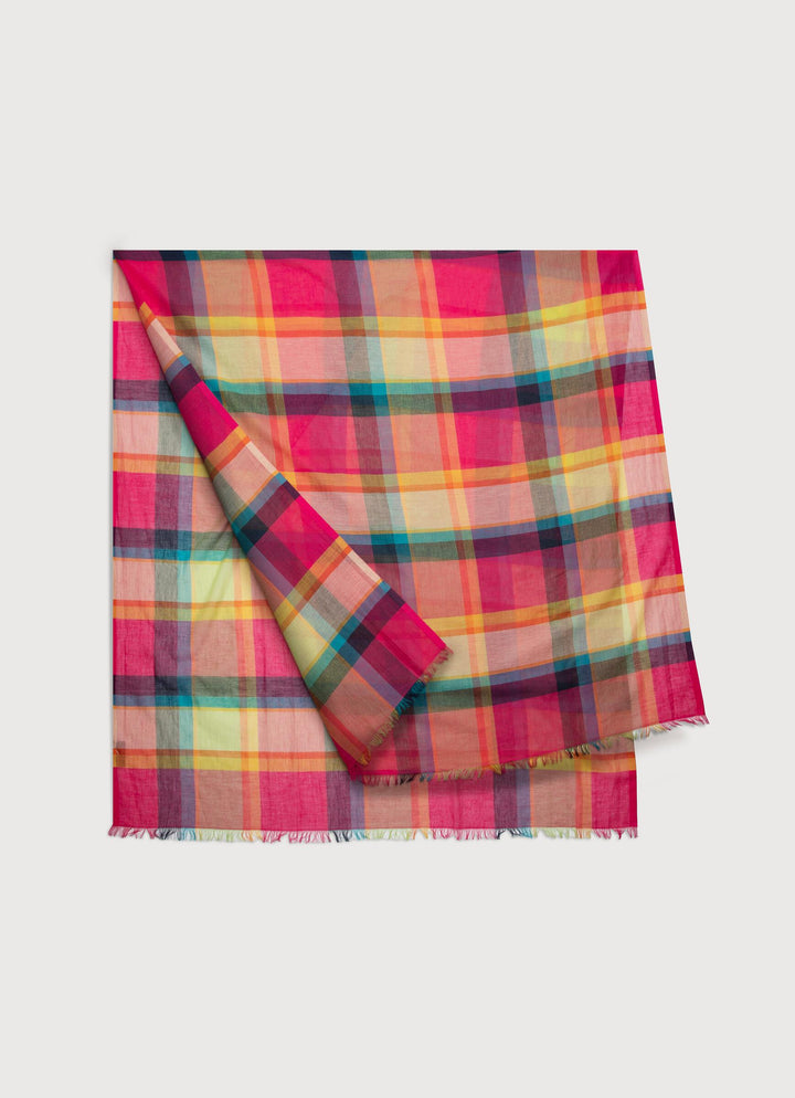 Rainbow Plaid Cotton Scarf Fuchsia