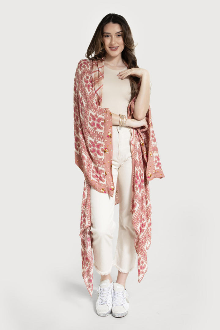 Floral Paisley Patchwork Cut-Out Kimono Ivory