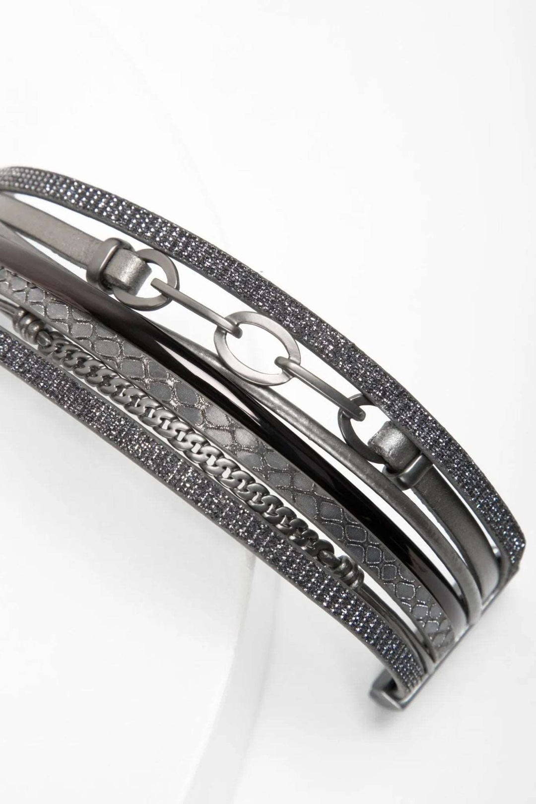 Brink Chain Link Leather Bracelet Dark Gray