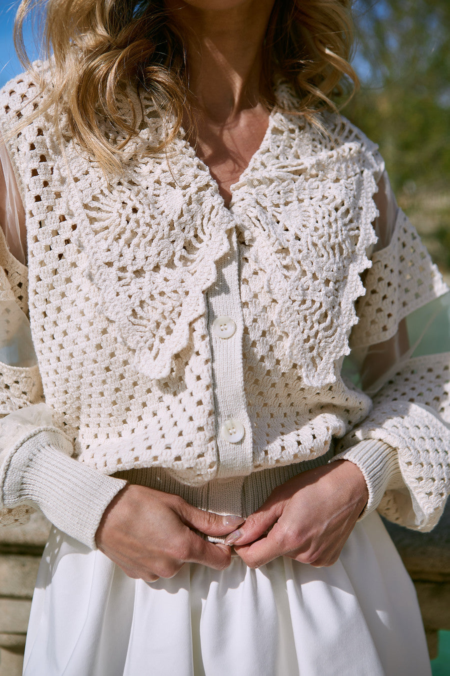 Hand Crochet Sheer Button Cardigan | SAACHI