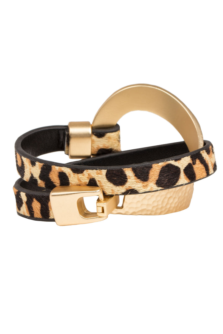 Gold Loop Animal Print Leather Bracelet