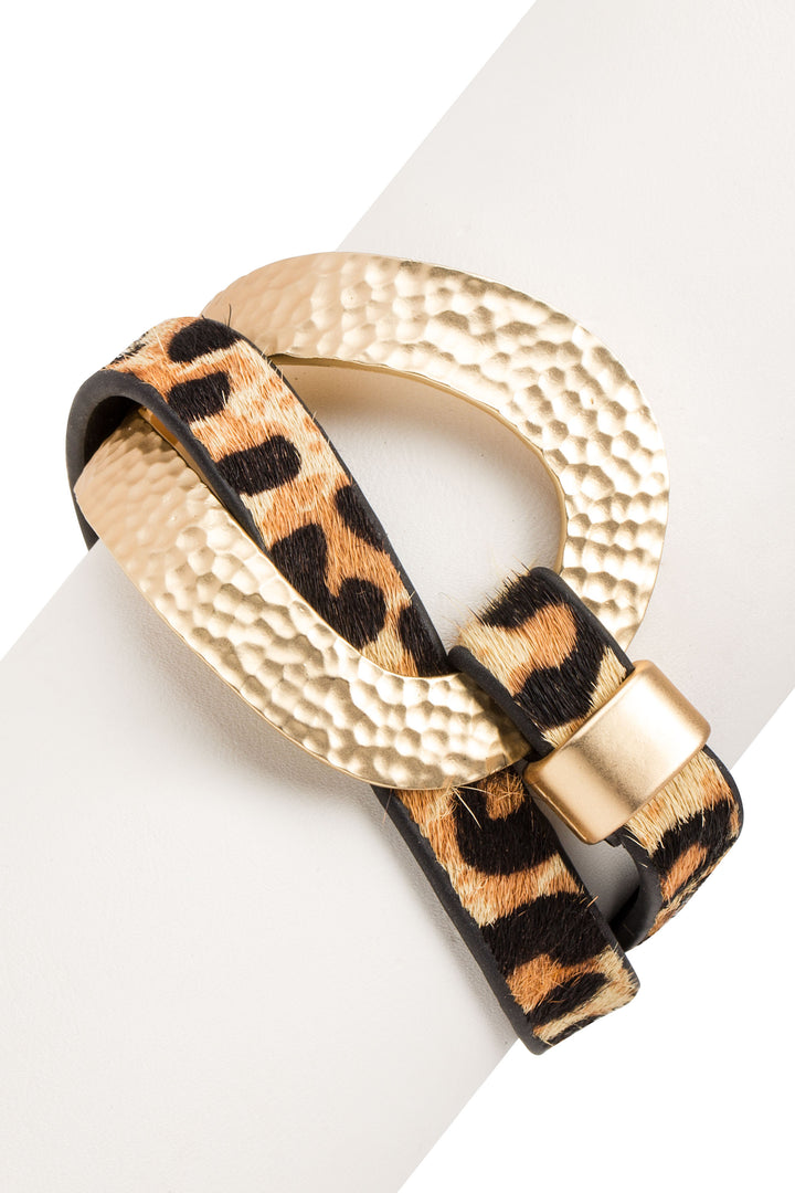 Gold Loop Animal Print Leather Bracelet