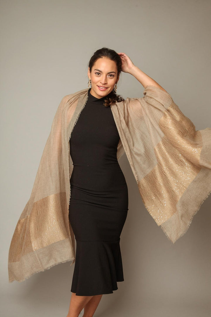 Simply Embellished Cashmere Wrap Wheat