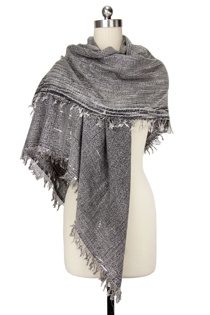 Metallic Rugged Fringe Scarf Dim Gray