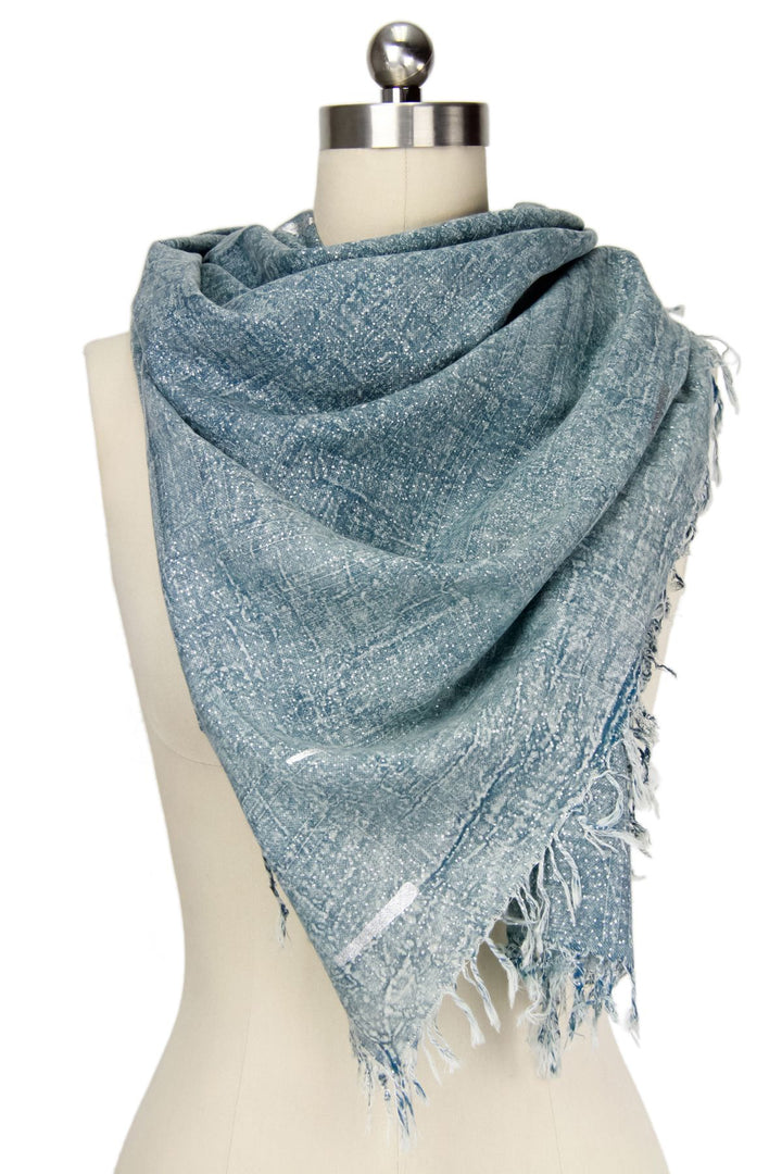 Metallic Rugged Fringe Scarf Light Steel Blue