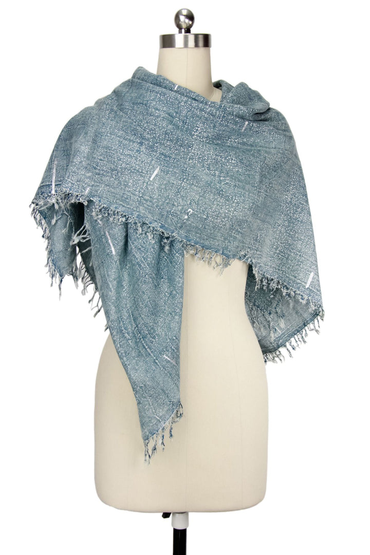 Metallic Rugged Fringe Scarf Light Steel Blue