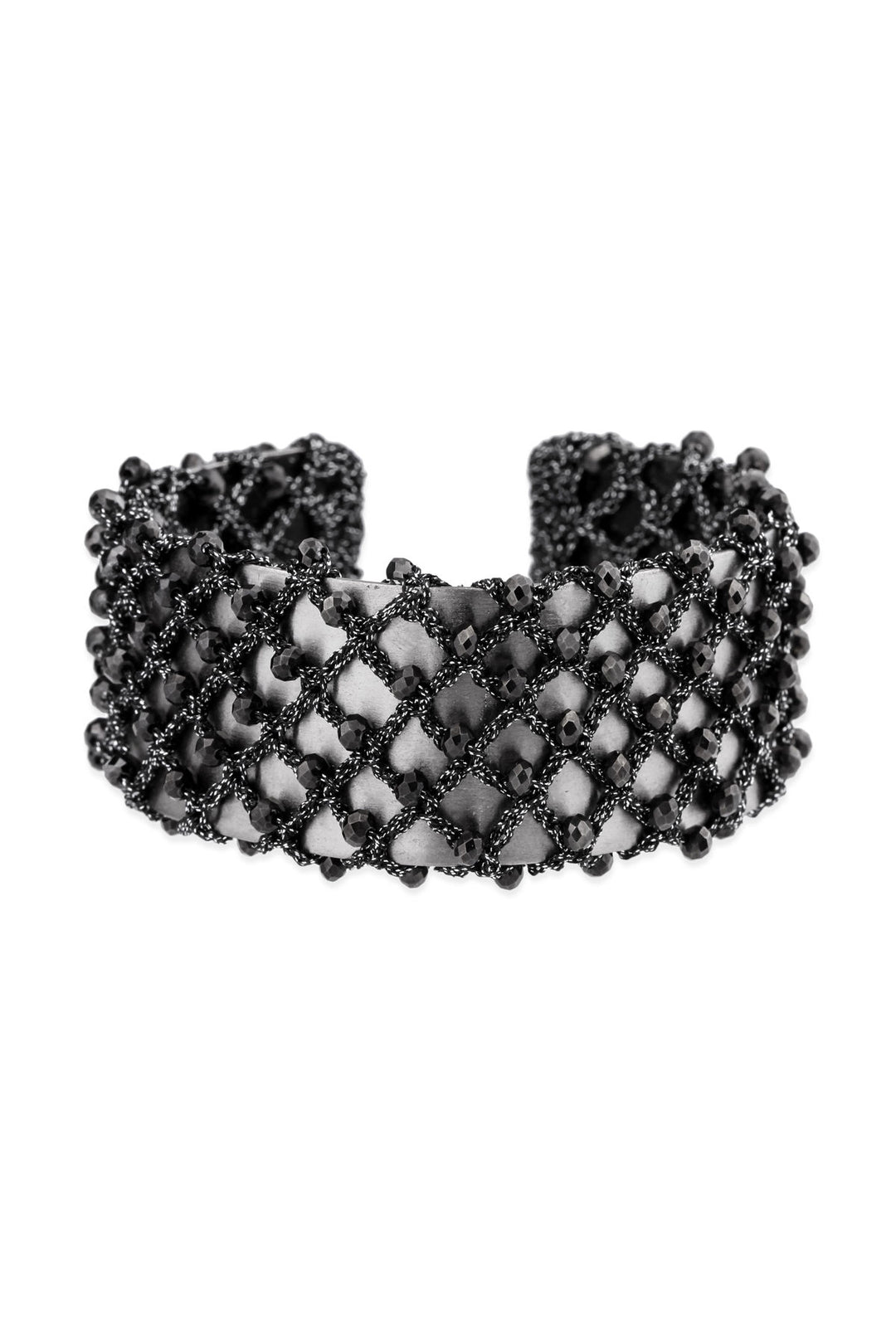 Crystal Crochet Cuff Bracelet Black