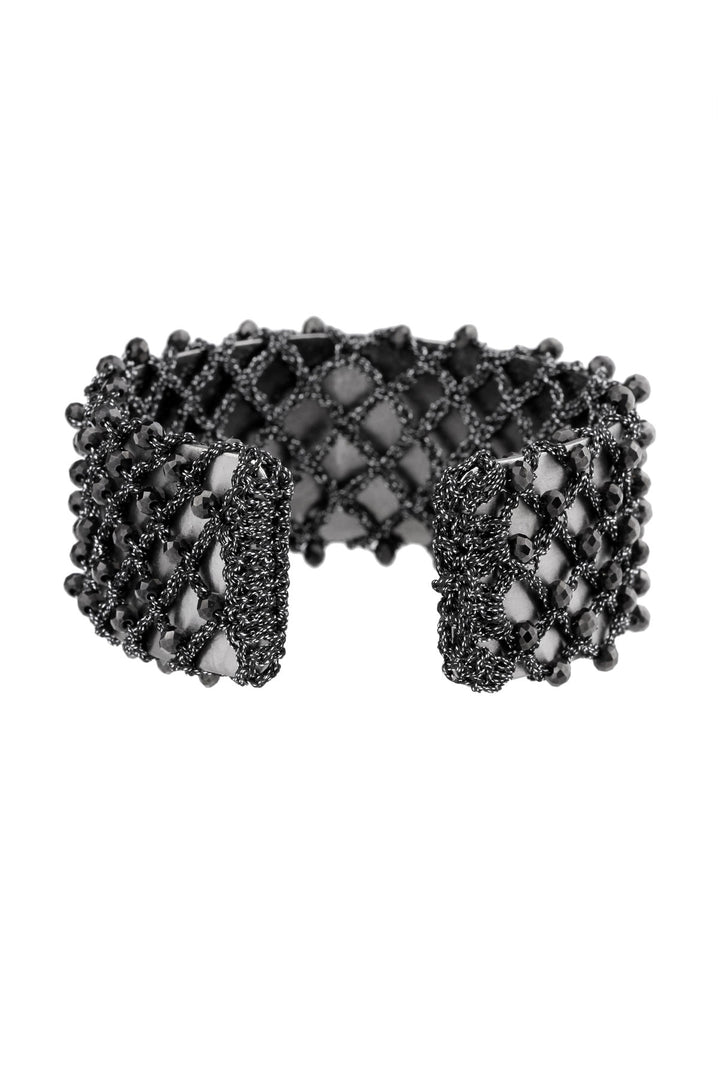 Crystal Crochet Cuff Bracelet Black