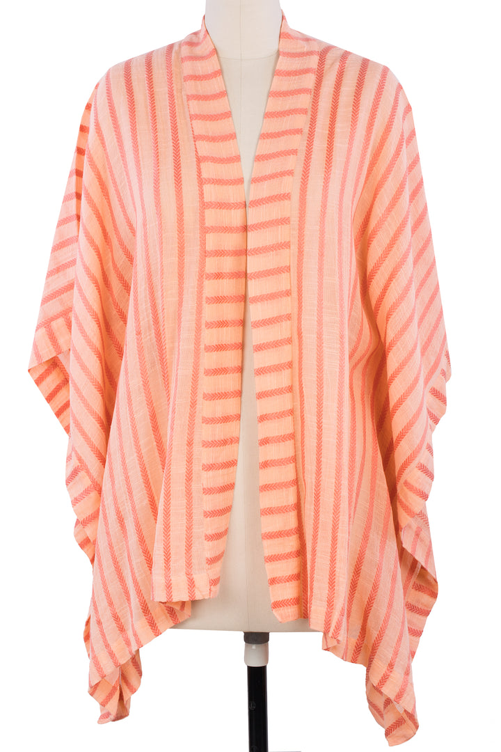 Bay Breeze Striped Kimono Coral