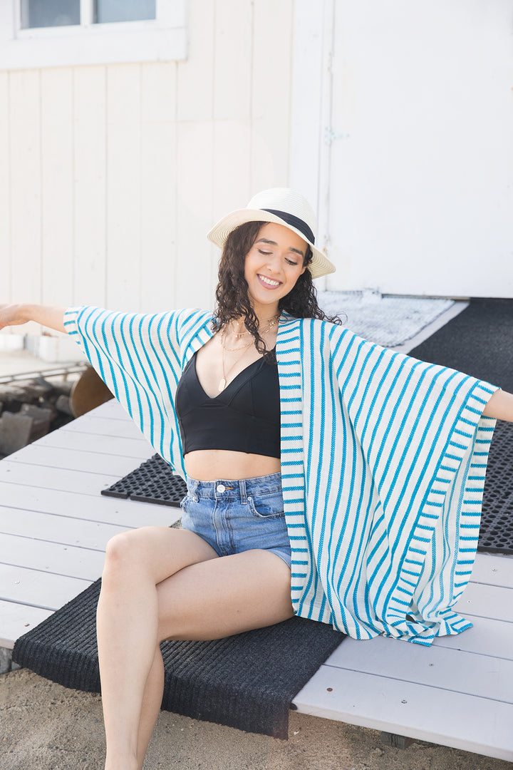 Bay Breeze Striped Kimono Turquoise