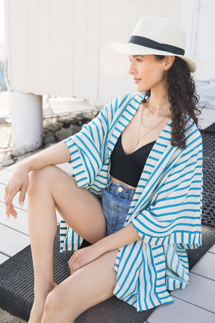 Bay Breeze Striped Kimono Turquoise